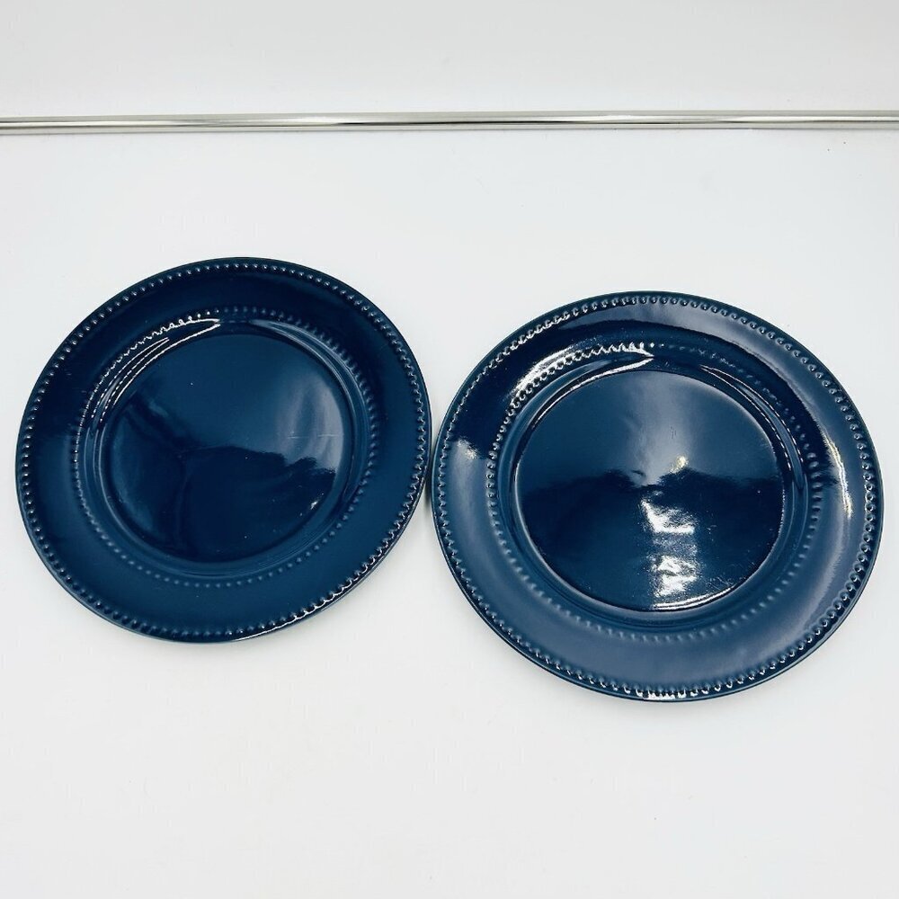 Royal Norfolk Blue Beaded Edge Rim 10.5" Dinner Plates Set of 2
